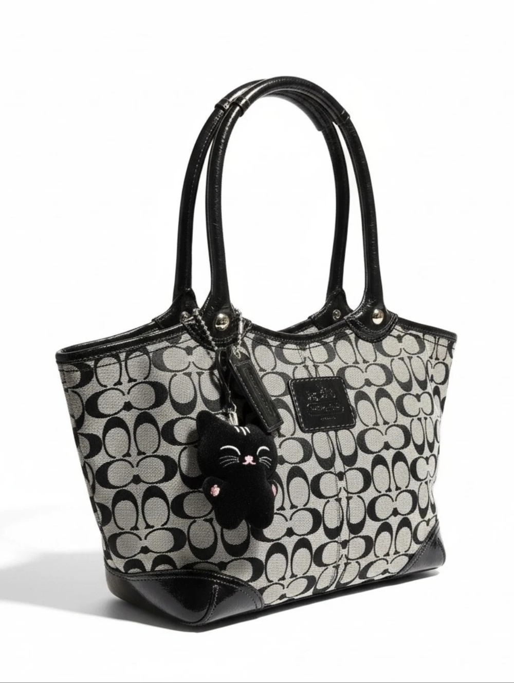 COACH Bleecker Signature Monogram Black and Gray Tote Shoulder Bag